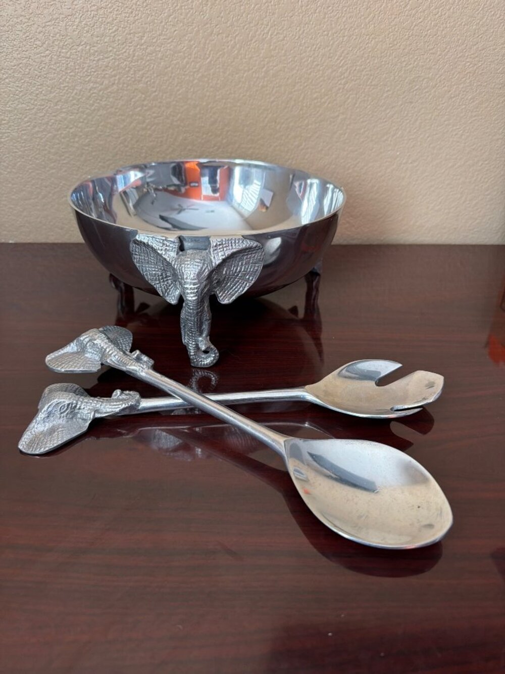 Vintage Aluminum Elephant Centerpiece Bowl with Servers Safari Wildlife Decor - Picture 15 of 16